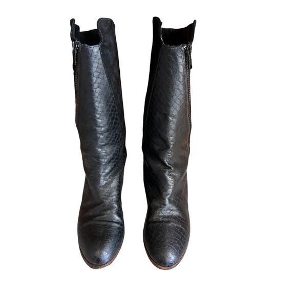 Vintage 80s GOLO Brand Snakeskin & Suede Heeled Boots Black 7.5 - Picture 3 of 13